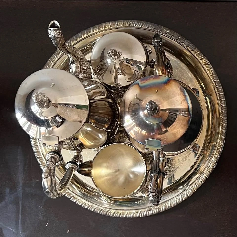 Vintage EP Brass Silver Plated Tea Set with Tray - photo 5