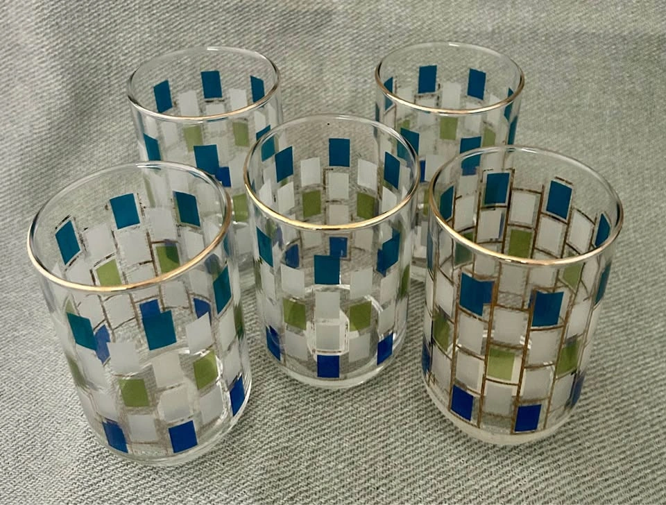 Vintage MCM Libbey Nordic Blue and Green Glasses, 4.5 inches tal - photo 2