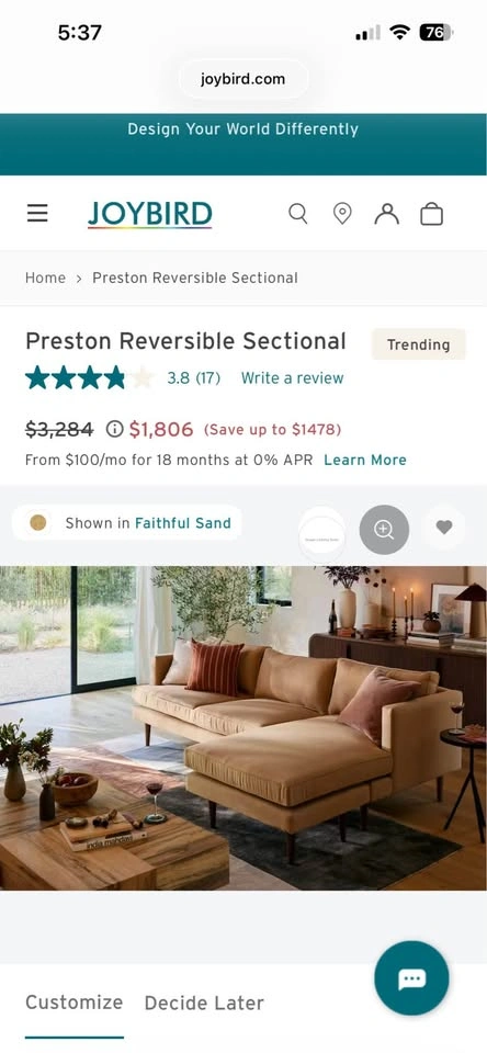 Joybird Preston Reversible Sectional - photo 3