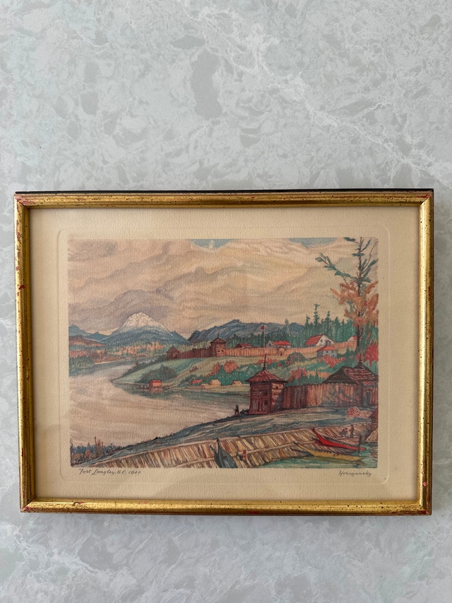 Aquatint etching print titled Fort Langley, B.C. by N Hornyansky - photo 2