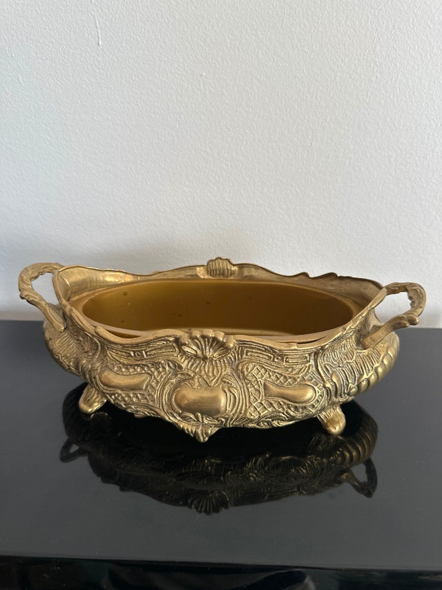 French Rococo style vintage brass jardiniere centerpiece
