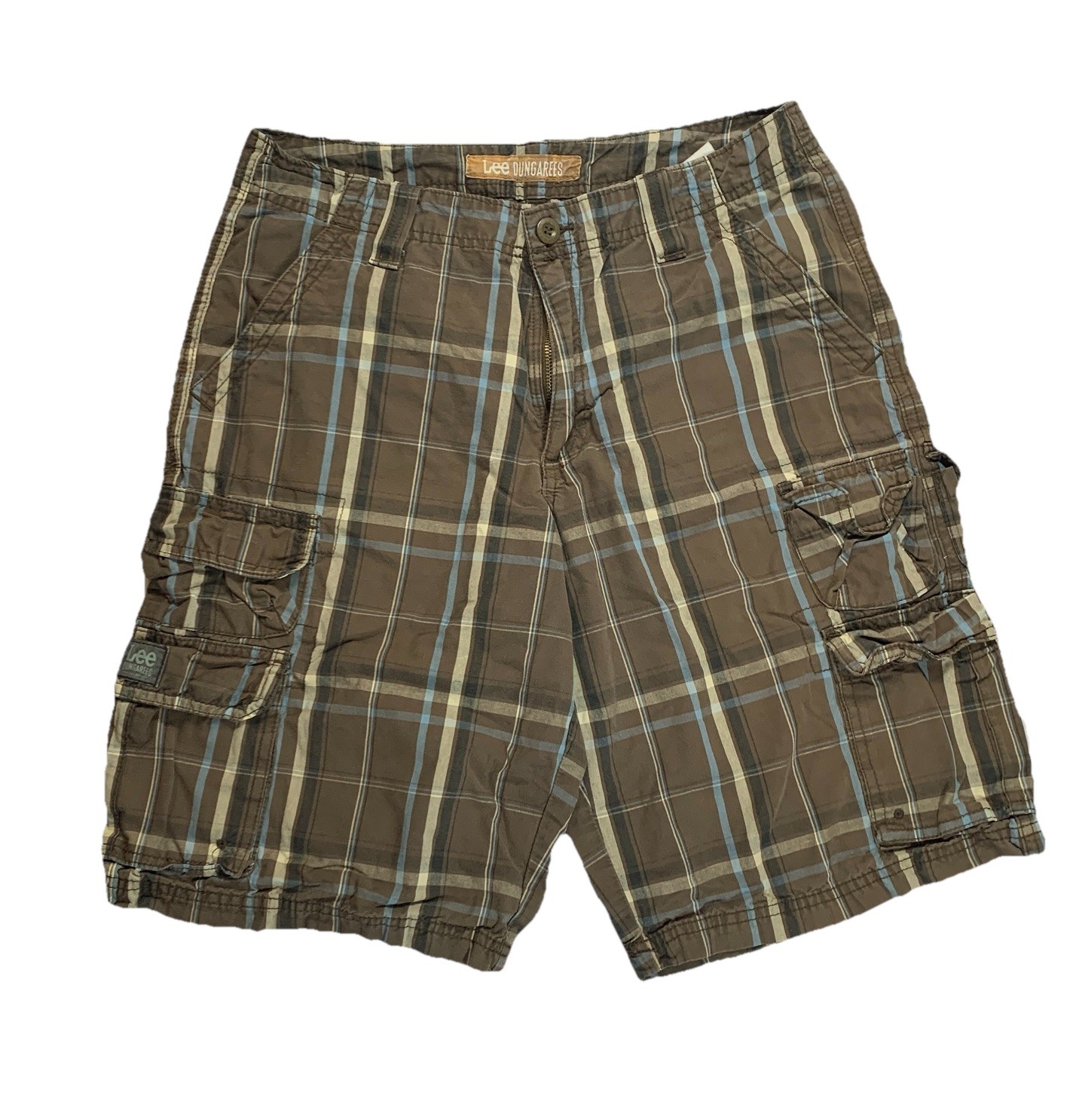 Lee Dungarees Plaid Cargo Shorts 30 Brown ⚽️