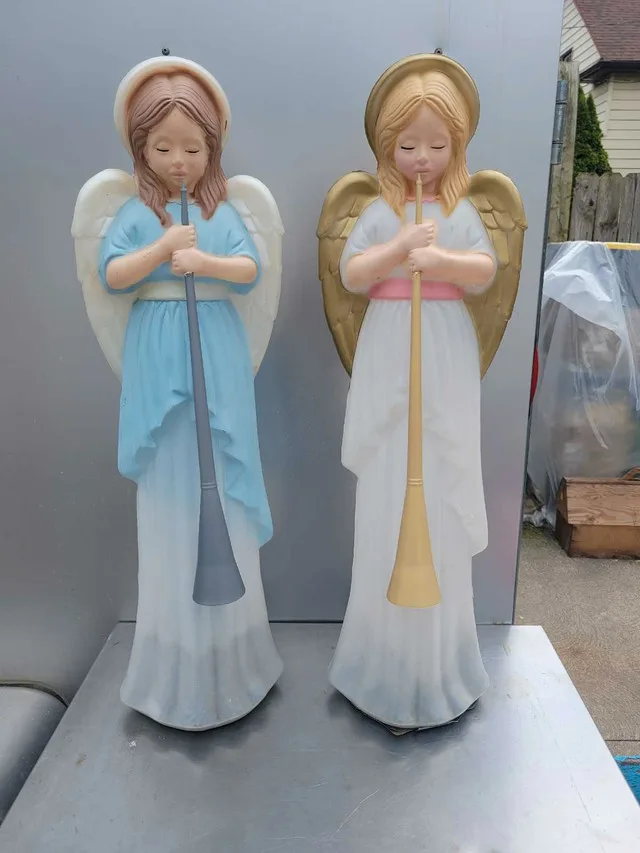 Vintage 34" Angels with Horns, Blow Mold Christmas thumbnail