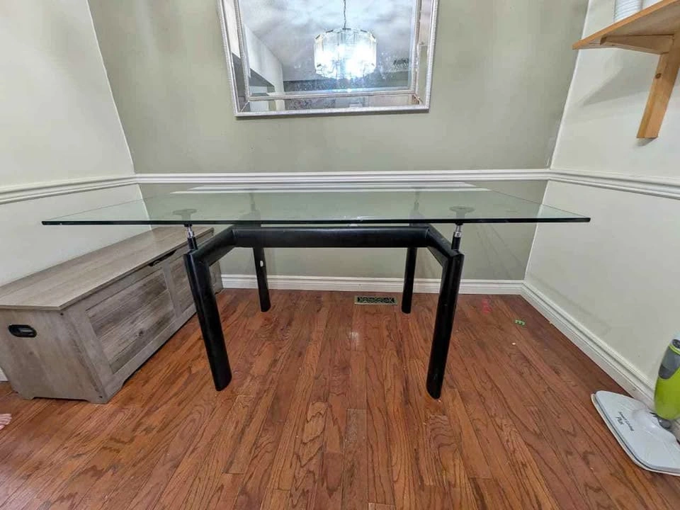 Modern Glass Top Table with Black Metal Frame with 3 chairs