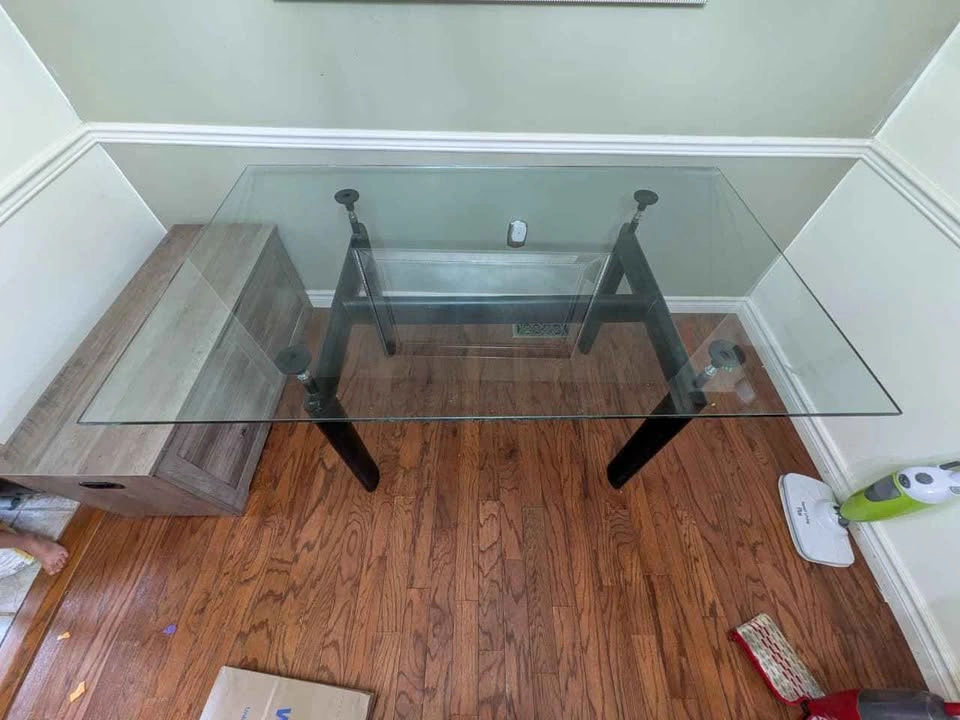 Modern Glass Top Table with Black Metal Frame with 3 chairs - photo 2