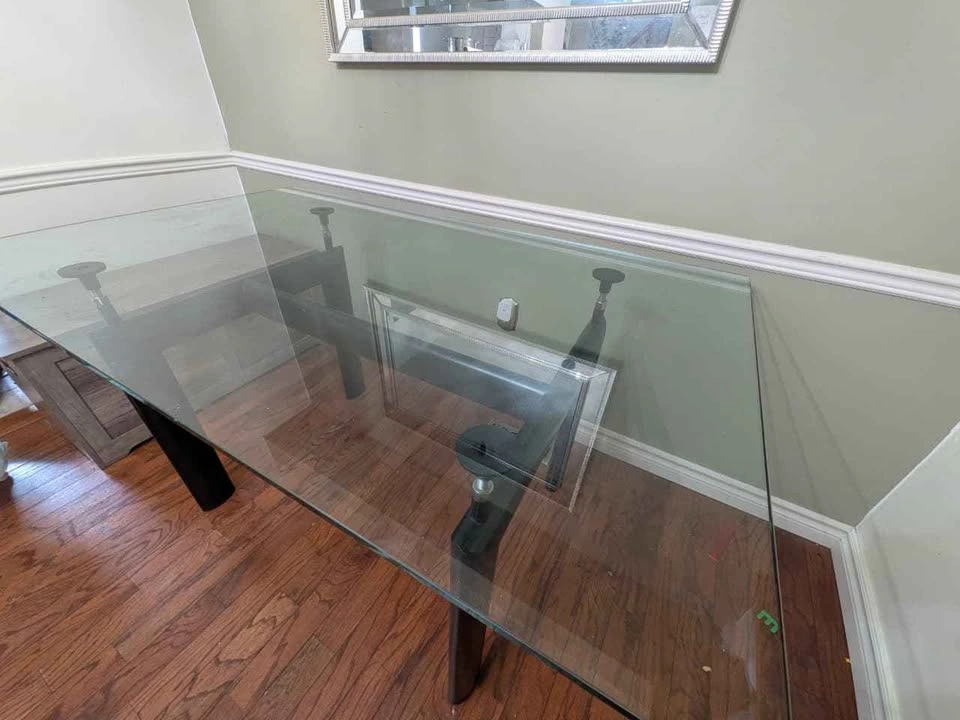 Modern Glass Top Table with Black Metal Frame with 3 chairs - photo 3