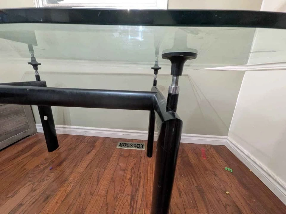 Modern Glass Top Table with Black Metal Frame with 3 chairs - photo 4