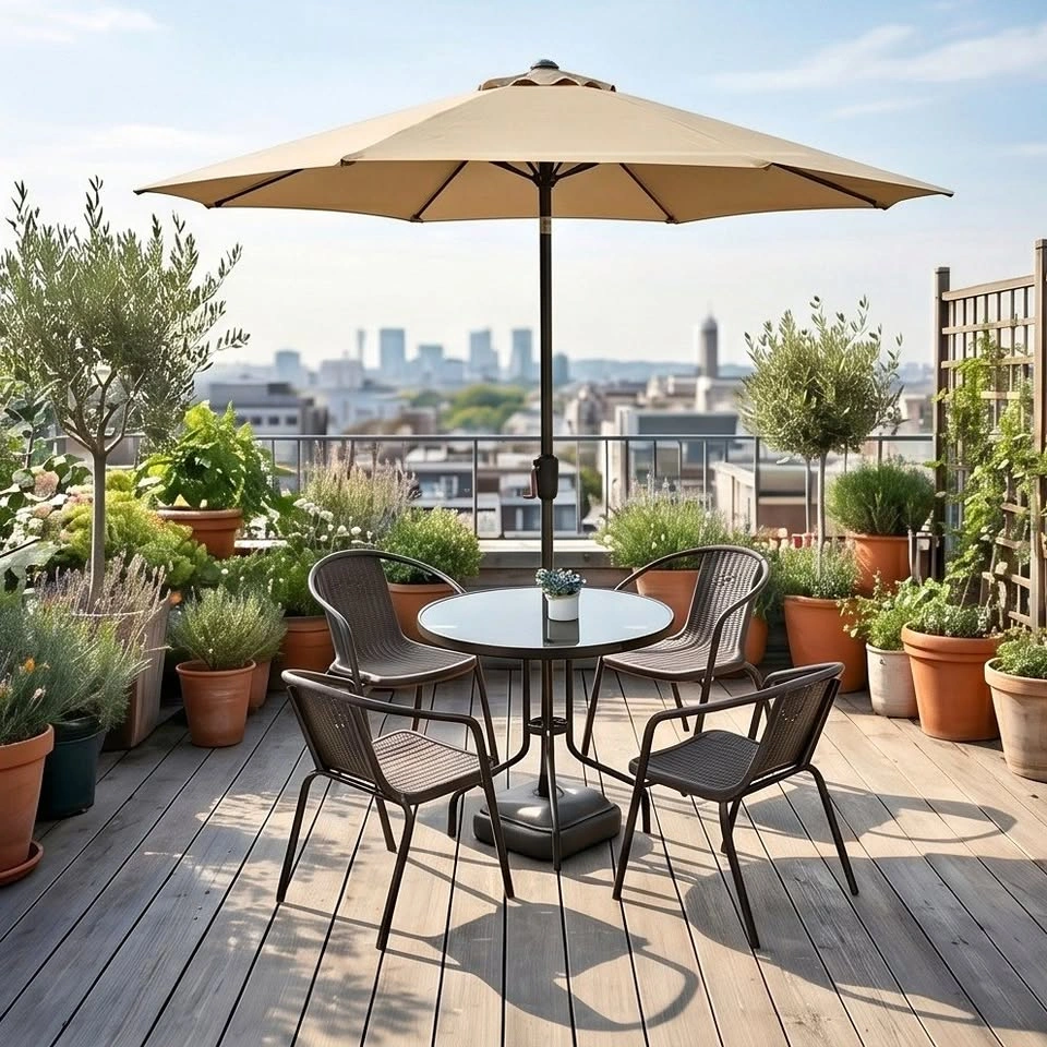 Modern Outdoor Dining Table and Chair Set with Umbrella