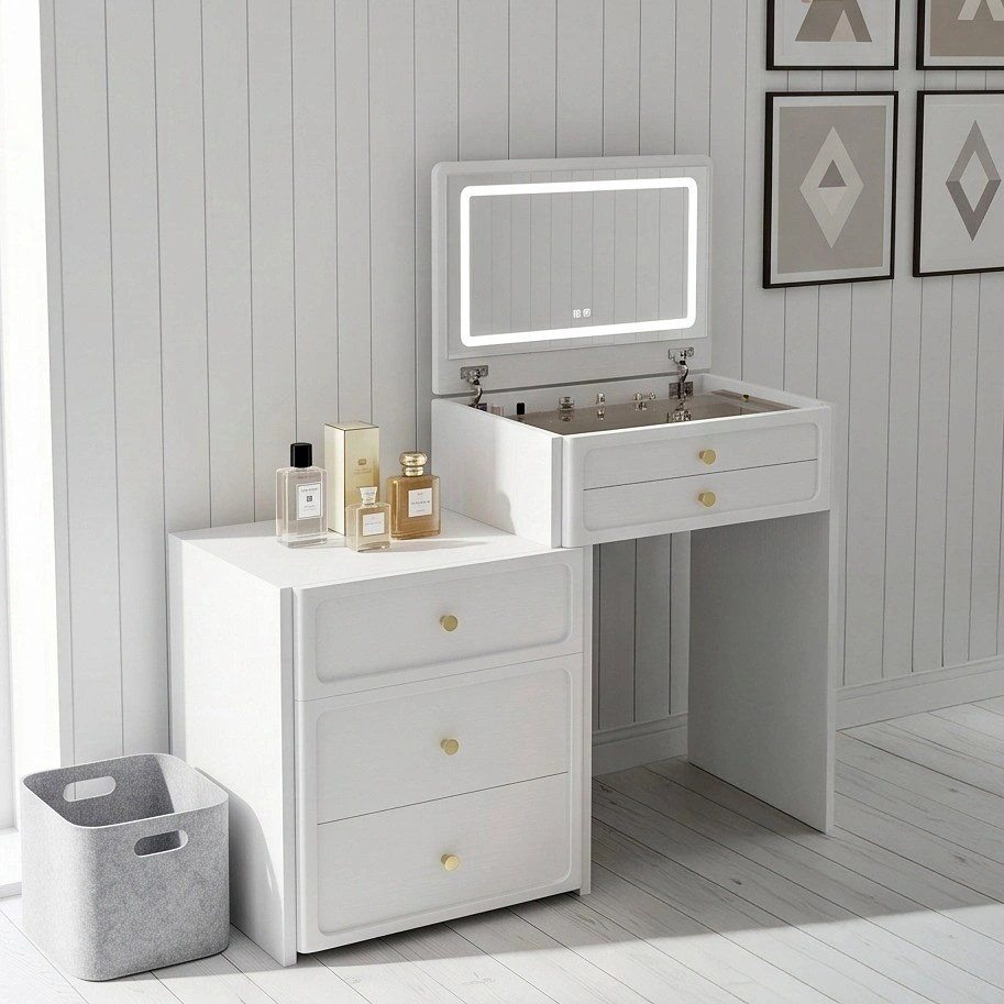 Contemporary Makeup Vanity Table with Lighted Flip Mirror