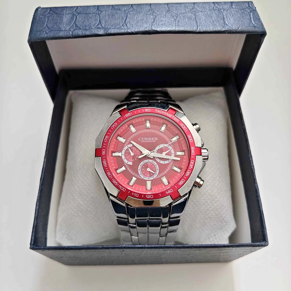 Luxury Full Metal Sport Watch with Red dial
