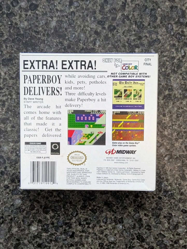 Paperboy 2nd Print Authentic Nintendo Game Boy Color Box & Inser - photo 3