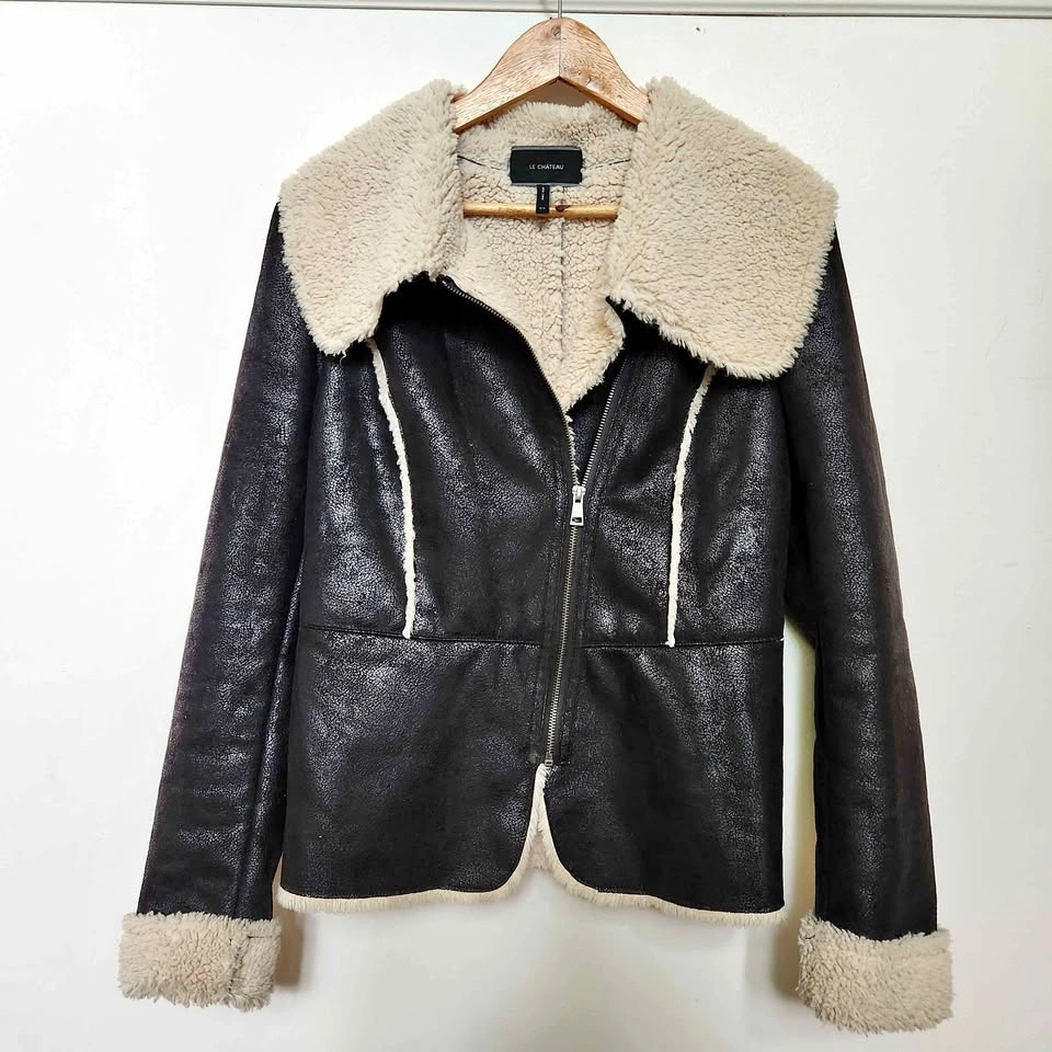 Le Château Faux Shearling Aviator Jacket size small
