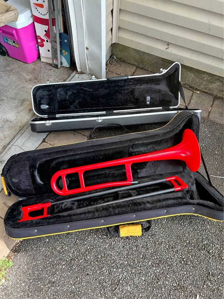 2 trombone cases with pBone trombone