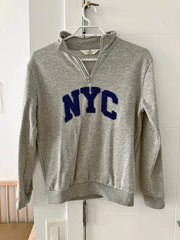 H&M Boys 10-12Y Grey NYC Quarter-Zip Sweatshirt