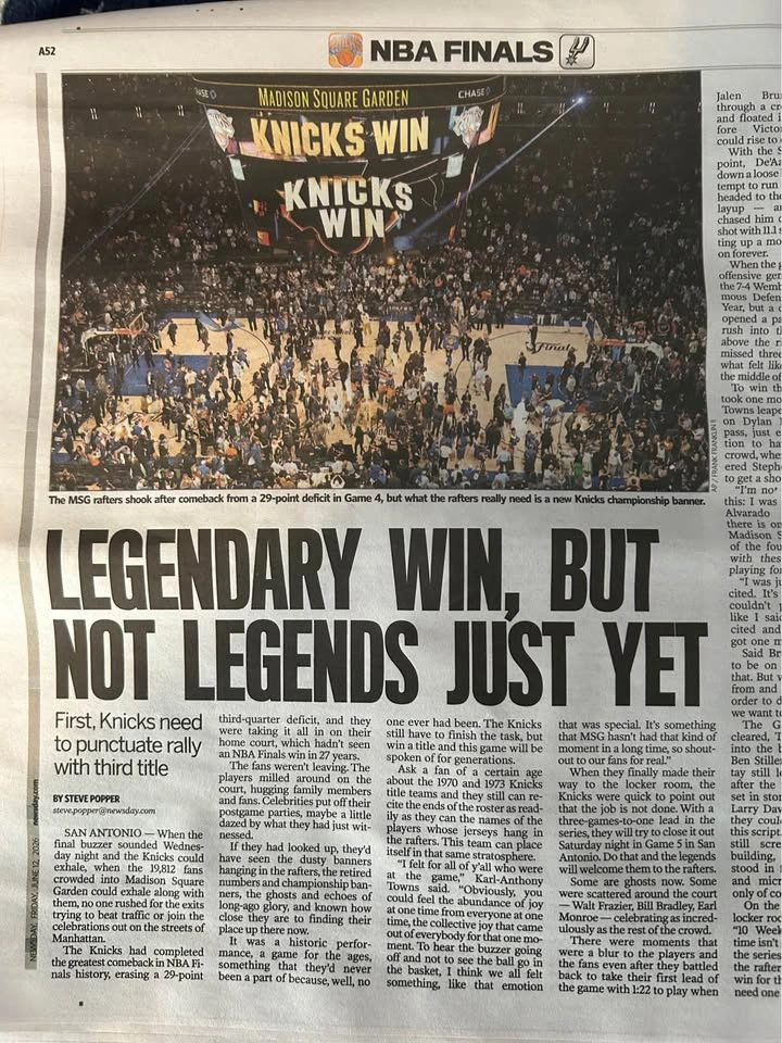 New York Knicks Historical Game 4 Comeback Daily Newspaper - photo 2