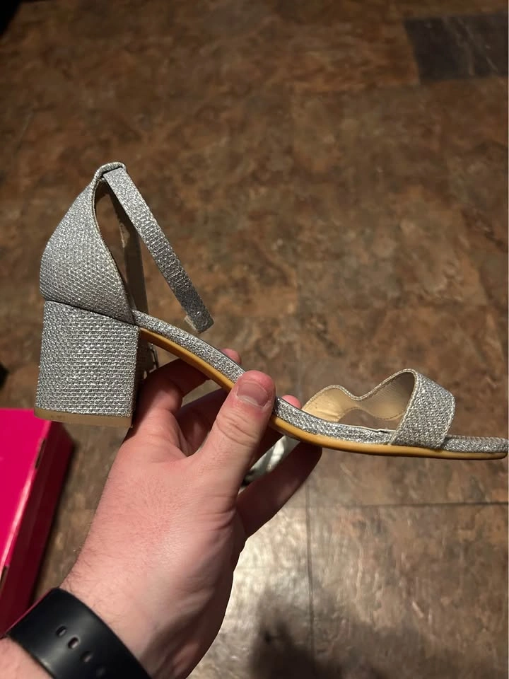 ANKIS Women's Silver Glitter Adjustable Ankle Strap Heels- Size - photo 2