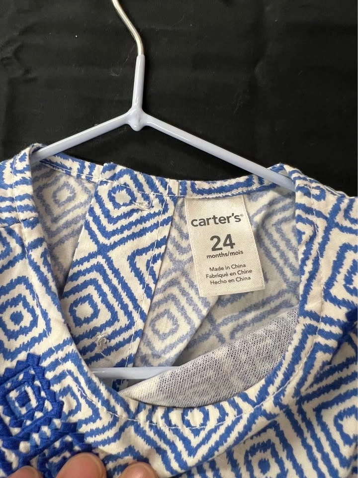 ⚽ Blue & White Pattern Dress - Size 24 Months - photo 3