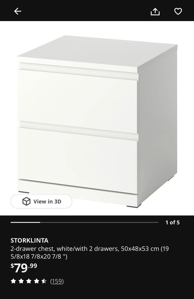 IKEA STORKLINTA Nightstand (2 Drawer) – White – Like New - photo 3
