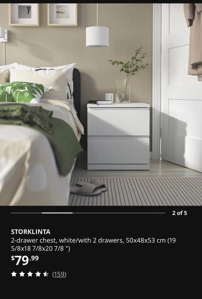 IKEA STORKLINTA Nightstand (2 Drawer) – White – Like New - photo 4