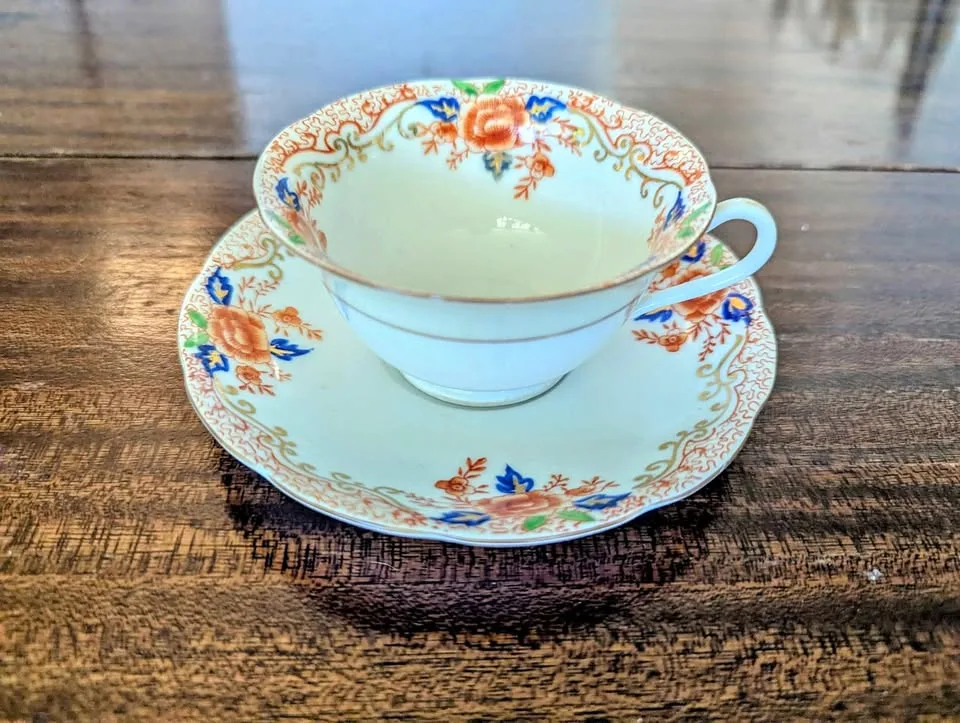 Antique Hand-painted Teacup and Saucer set thumbnail