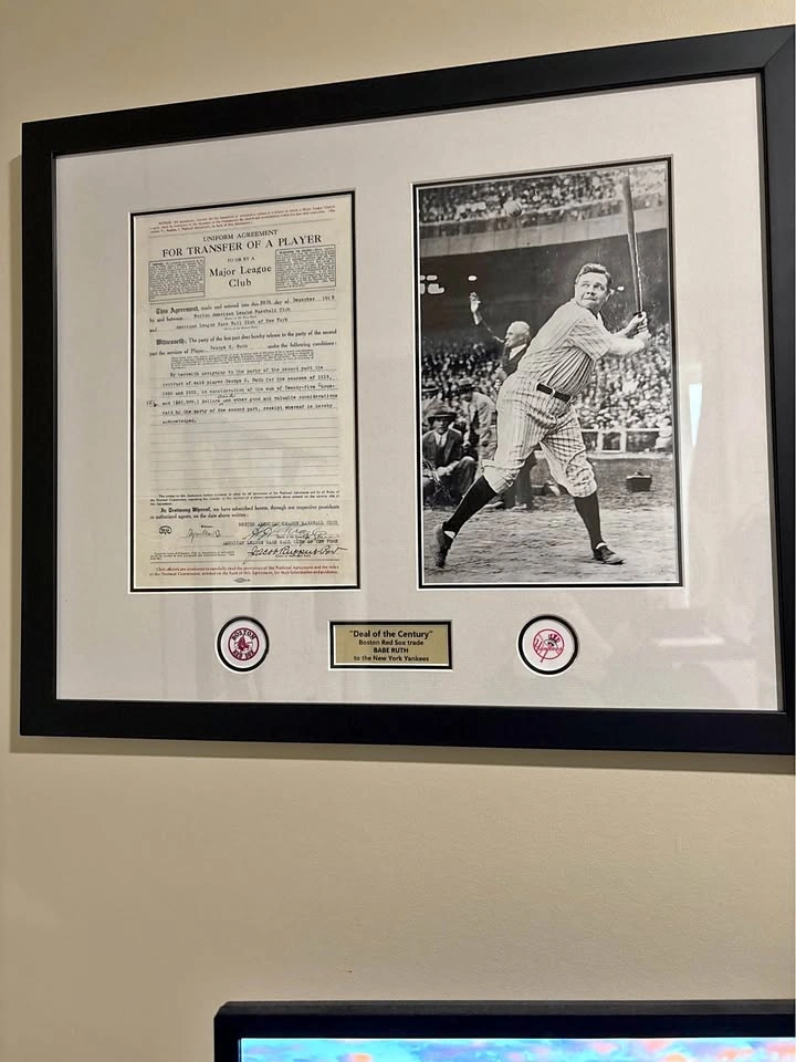 Print of Babe Ruth Trade contract from Red Sox to the Yankees