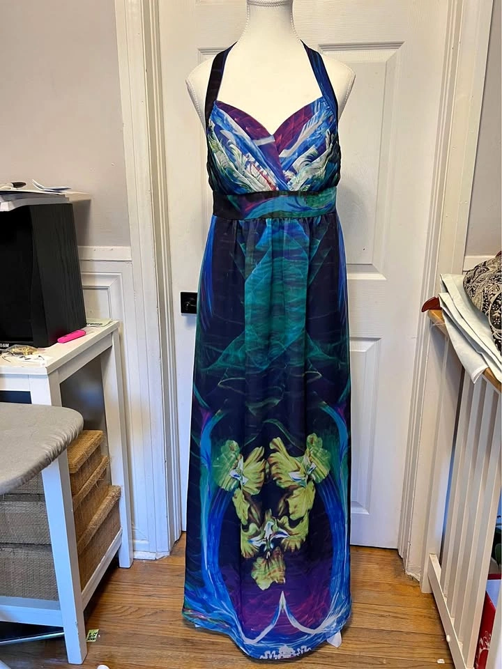 ⚽ Chiffon Blue & green floral dress