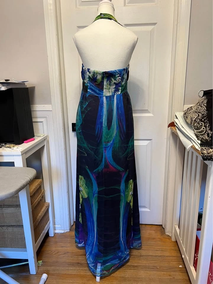 ⚽ Chiffon Blue & green floral dress - photo 2