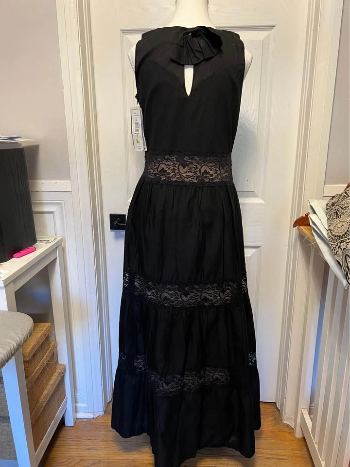 ⚽ Black long dress with see through details - photo 3