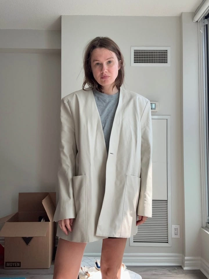 Cream Oversized Eco leather Blazer - photo 2