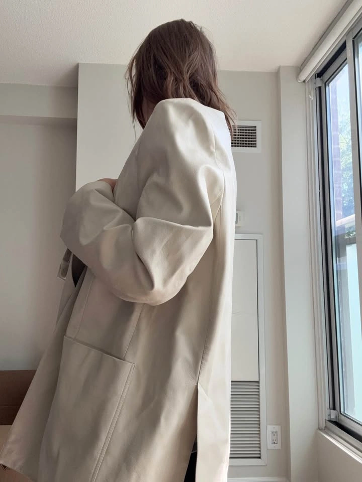 Cream Oversized Eco leather Blazer - photo 3