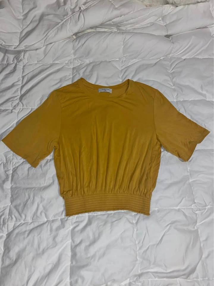 Cute Yellow Babaton Smocked Waist T-Shirt