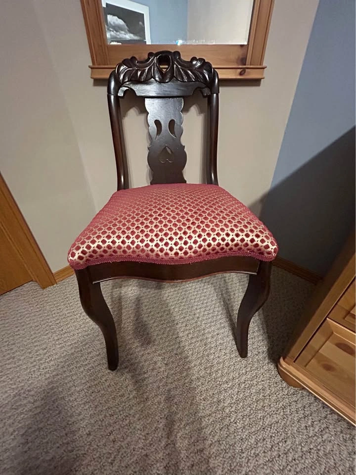 Vintage Carved Wood Side Chair with Red Upholstery - photo 2
