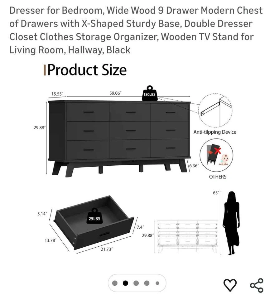 Xixini 9 Drawer Wide Modern Chest of Drawers - photo 2