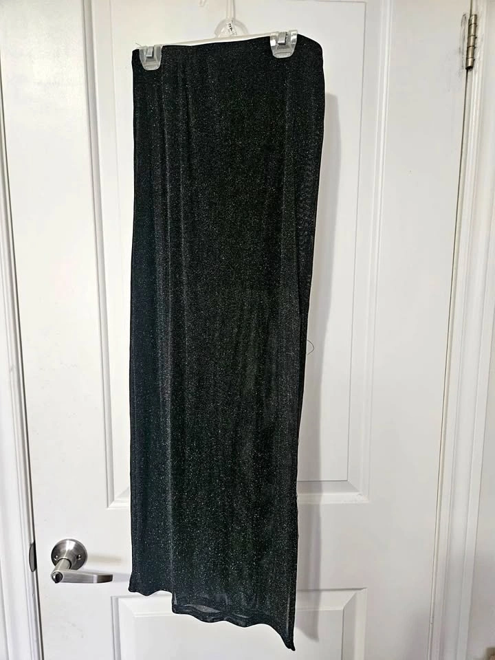 Black shimmer maxi skirt with Slit