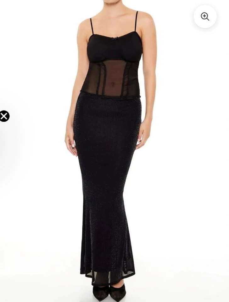 Black shimmer maxi skirt with Slit - photo 4