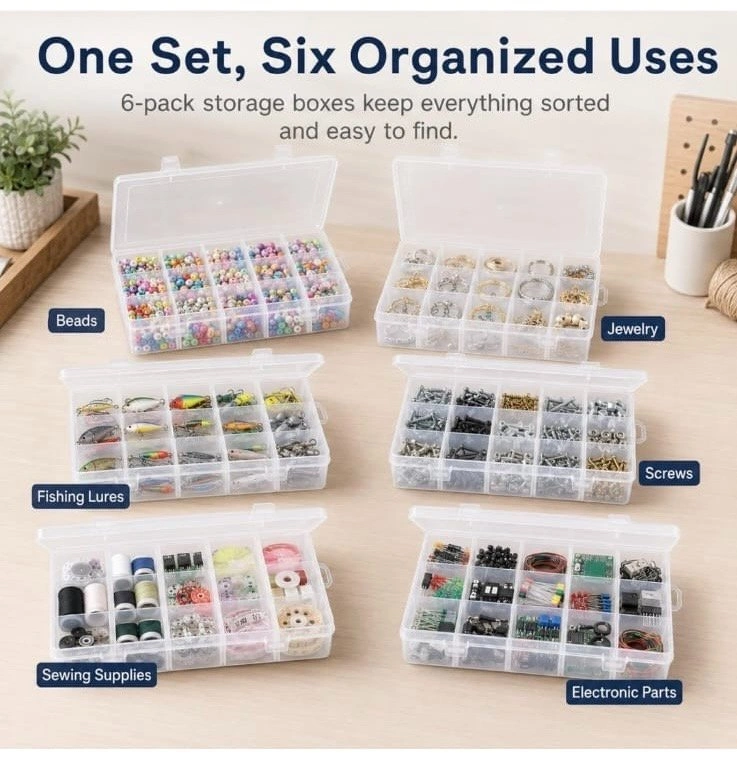 6 Pack 36 Grids Plastic Organizer Box with Dividers - photo 2