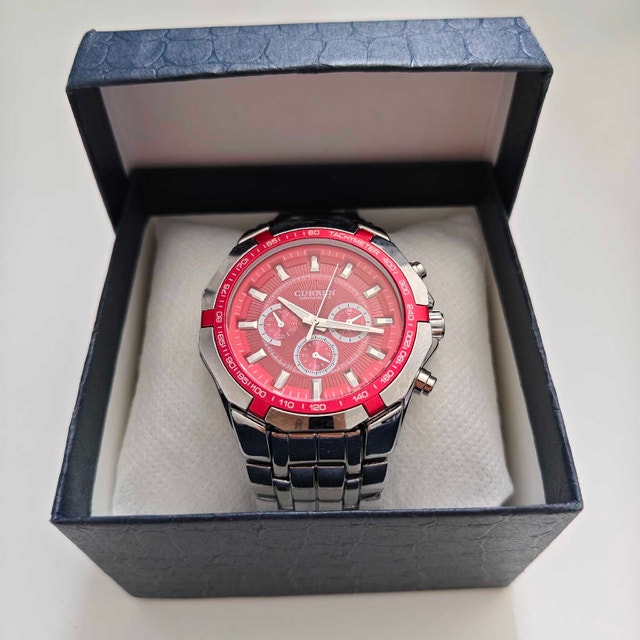 Luxury Full Metal Sport Watch with Red dial