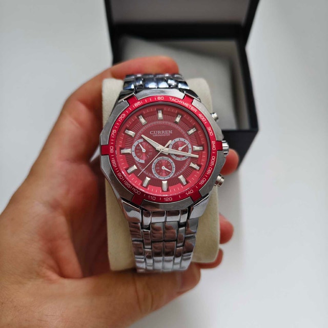 Luxury Full Metal Sport Watch with Red dial - photo 3