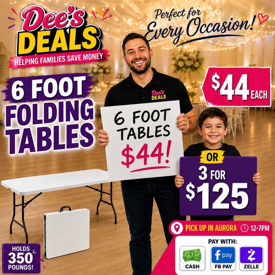 6 foot folding tables BRAND NEW IN BOX ONLY $44 or 3 for $125! - photo 3