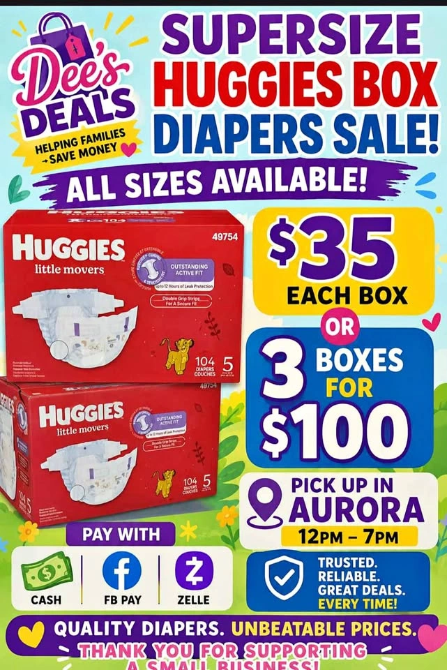 Huge HUGGIES DIAPERS BOXES ONLY $35 OR 3 FOR $100!