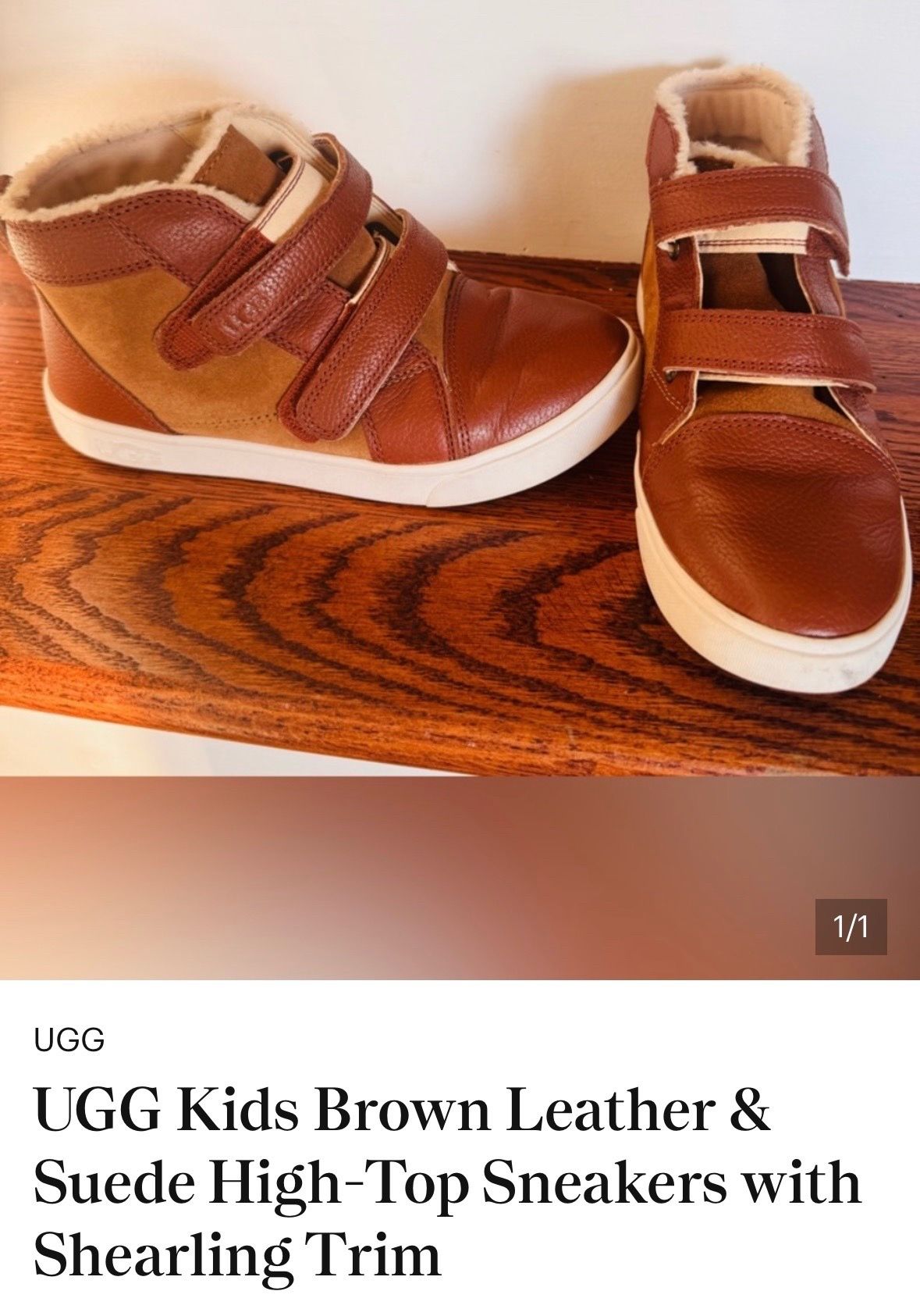 UGG Kids Brown Leather & Suede High-Top Sneakers