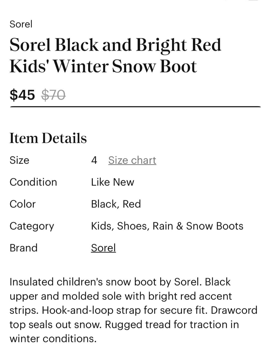 Sorel Black and Bright Red Kids' Winter Snow Boot - photo 2