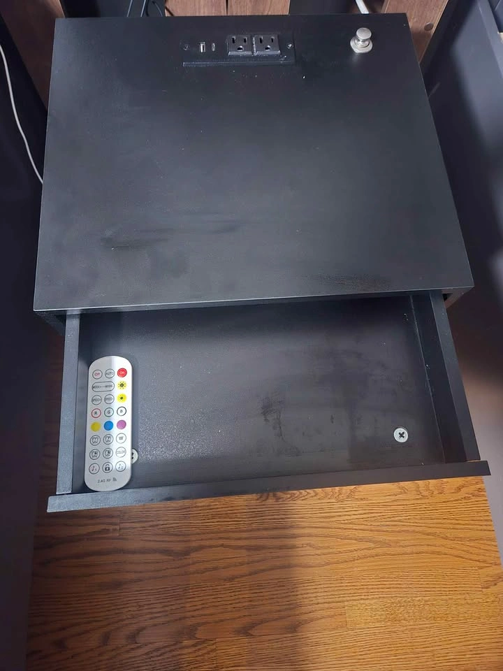 Black Nightstand with LED Lights and Power Outlets - photo 3