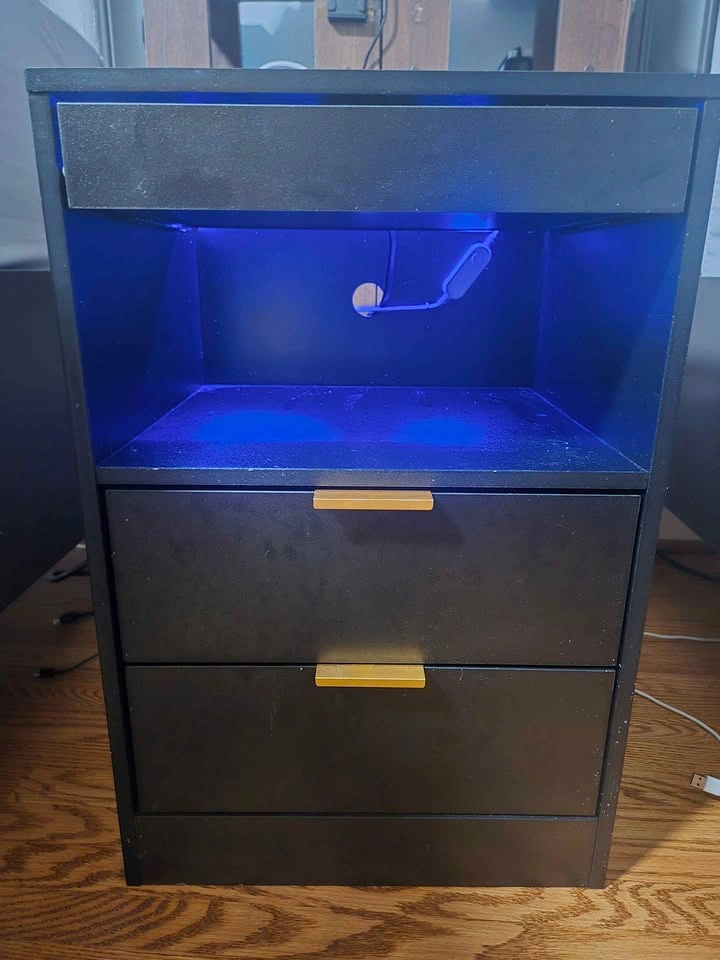 Black Nightstand with LED Lights and Power Outlets - photo 4