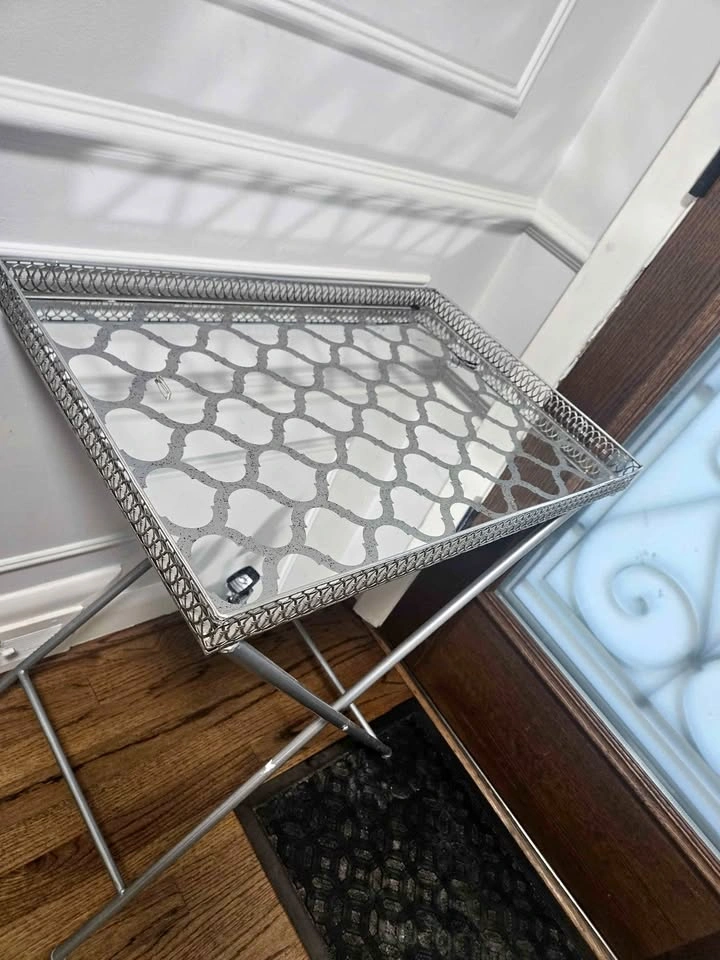 Silver Mirrored Folding Tray Table