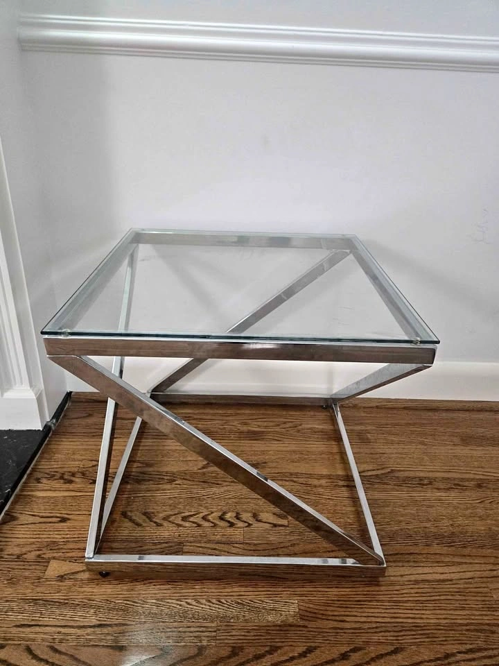 Modern Chrome and Glass Z-Shaped End Table