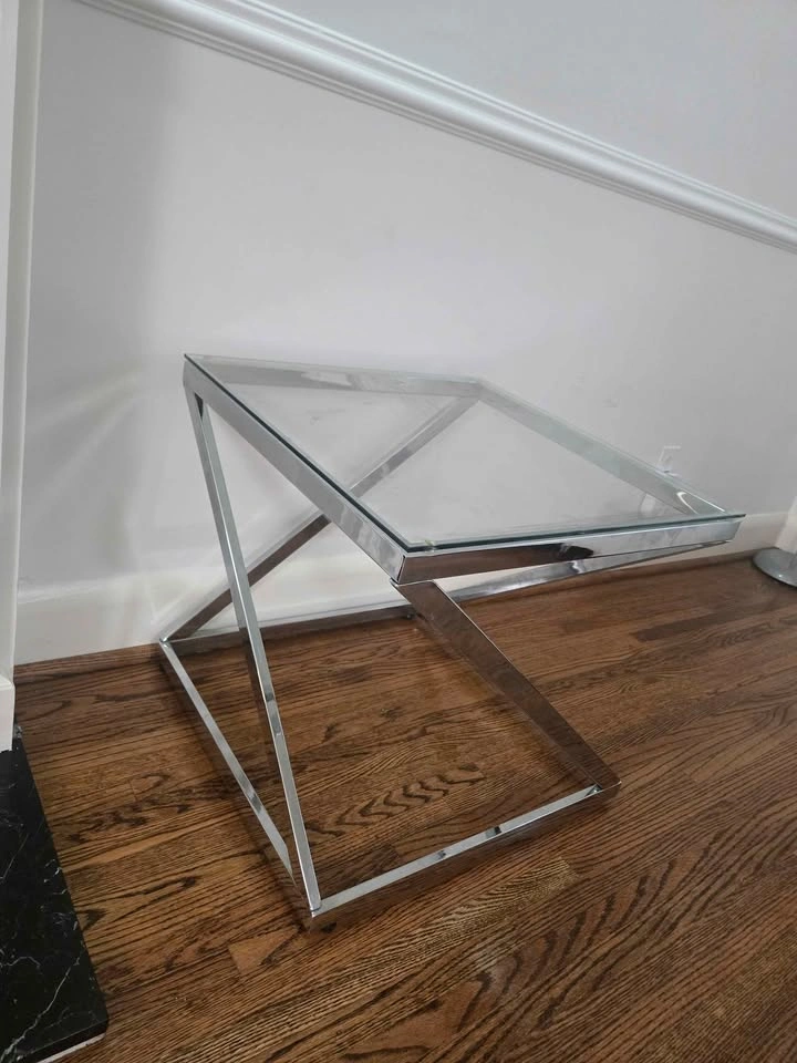 Modern Chrome and Glass Z-Shaped End Table - photo 3