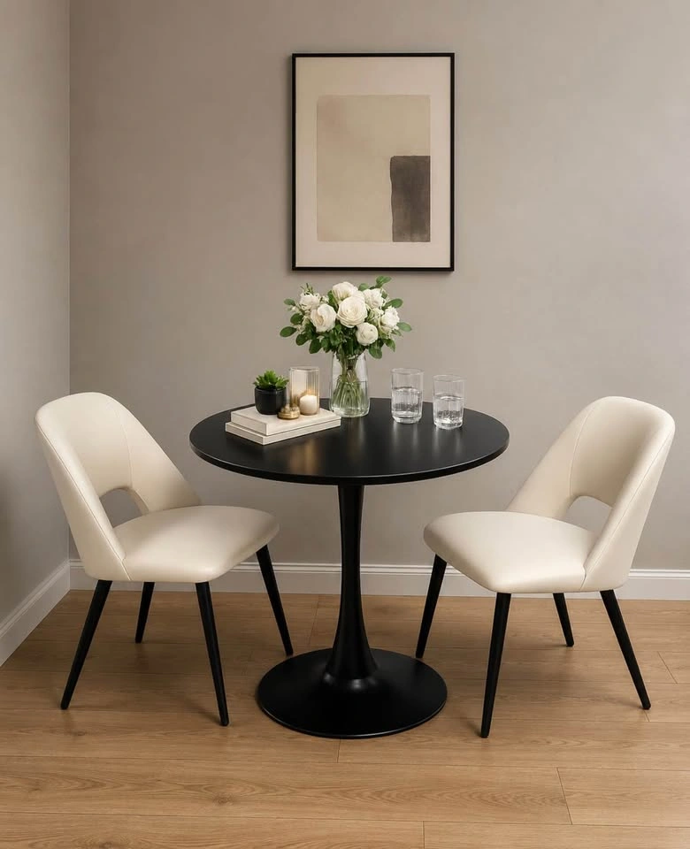 Modern cream leather upholstered dining/accent chair (TWO AVAILA