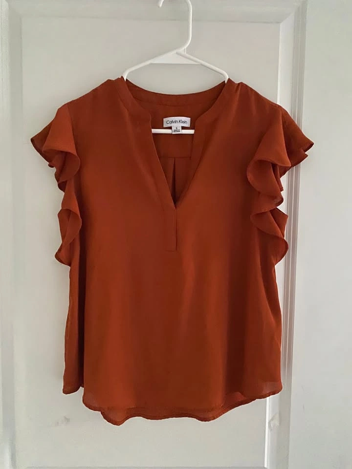Calvin Klein Women's Blouse Short Ruffled Sleeves