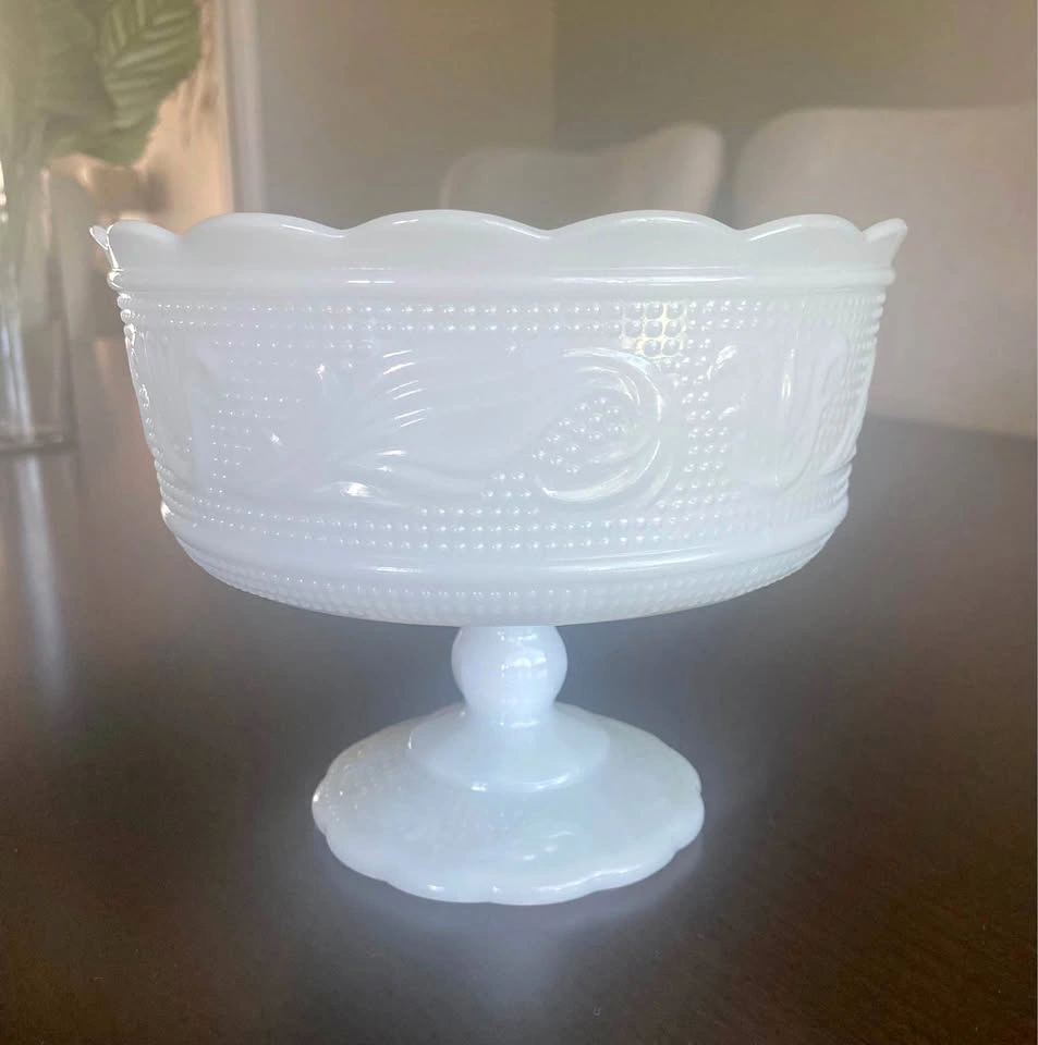 Vintage E.O. Brody Co. Milk Glass Pedestal Compote Bowl